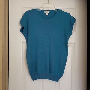 Top, teal color, knit, sleeveless, Size S, Brand Tan-Jay